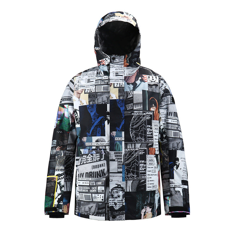 Graphic Print Hooded Snowboard Jacket