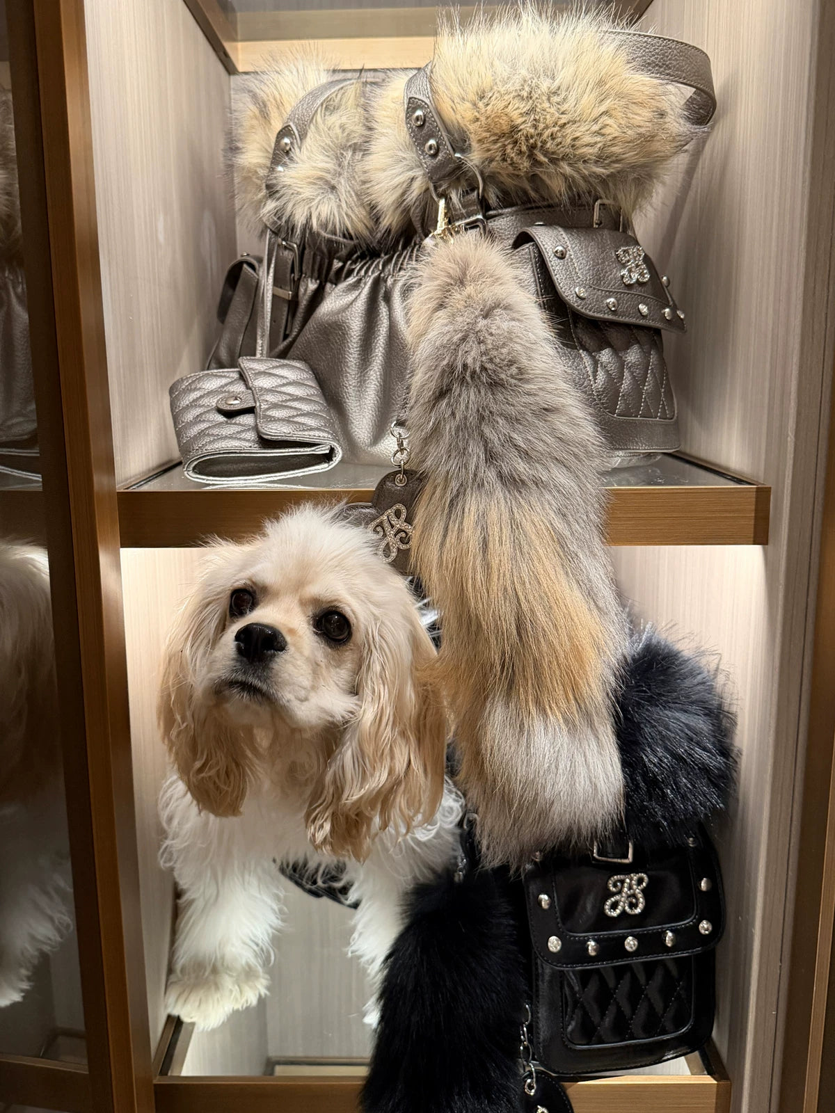 Golden Purr Luxe Faux‑Fur Charm Tote
