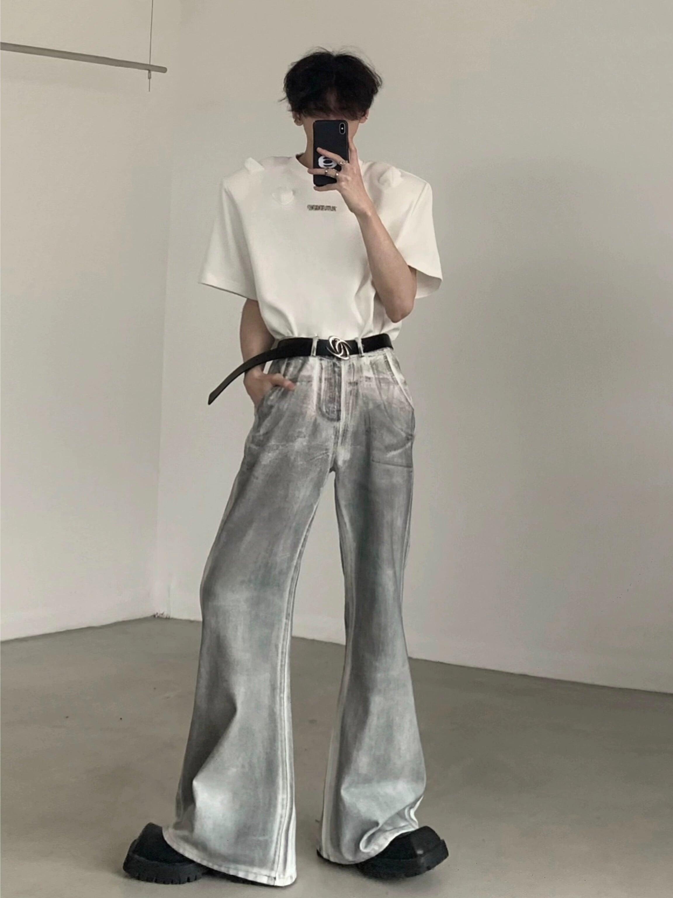 와이드 레그 실버 메탈릭 진
