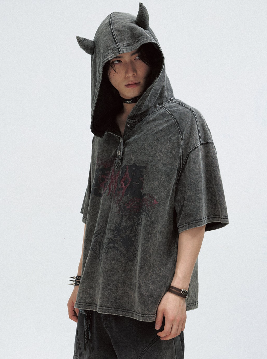 Men's Distressed Washed Hooded Top