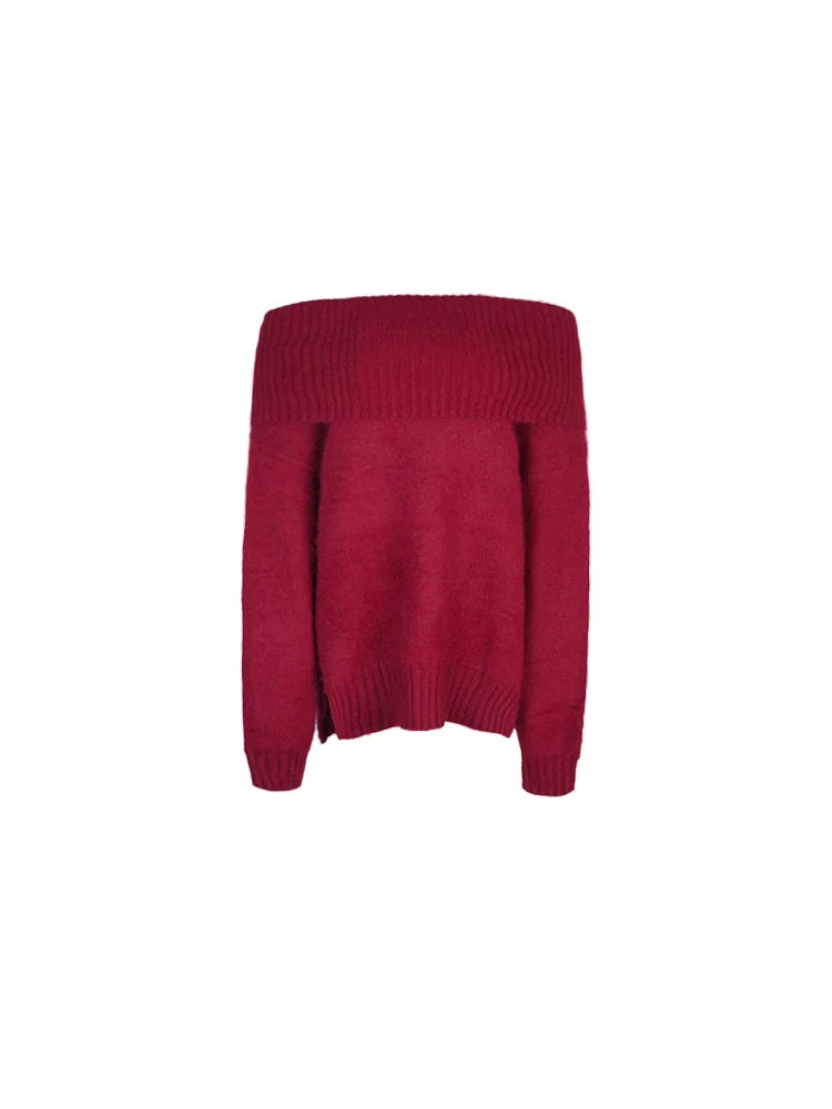 Off Shoulder Raccoon Knit Sweater
