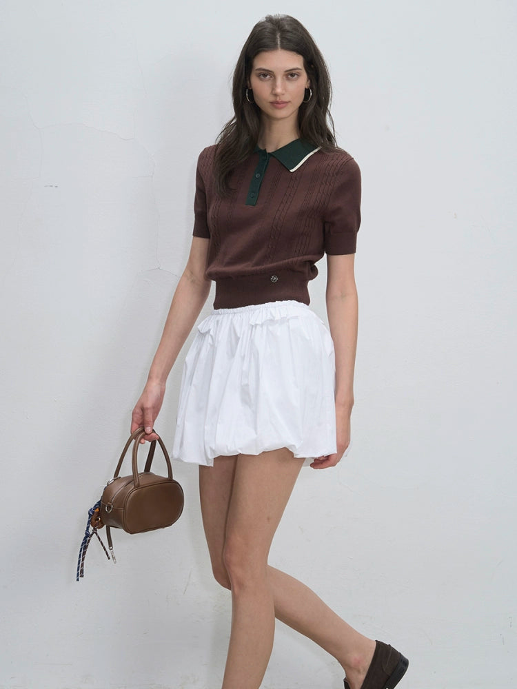 Contrast Collar Knit Polo Tops