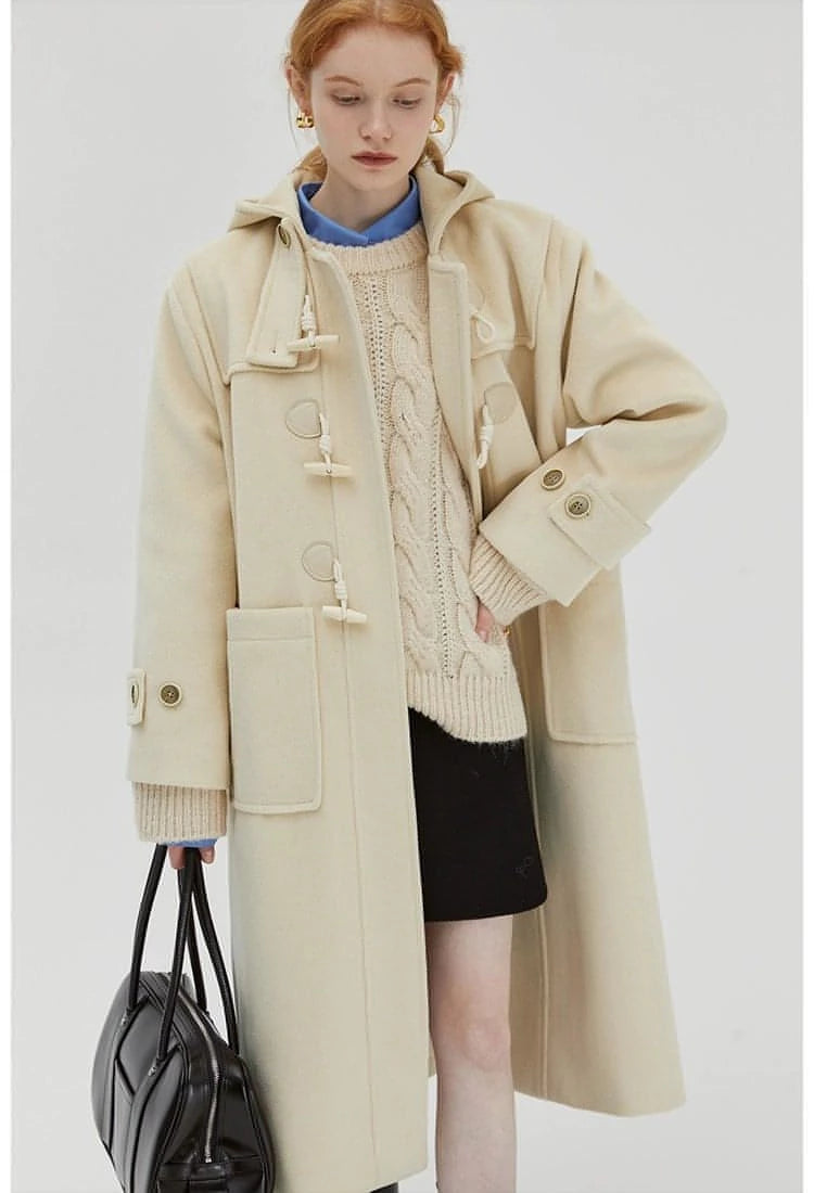 Winter Thicken College Style Hooded Mid-Length Melton Wool Coat - chiclara