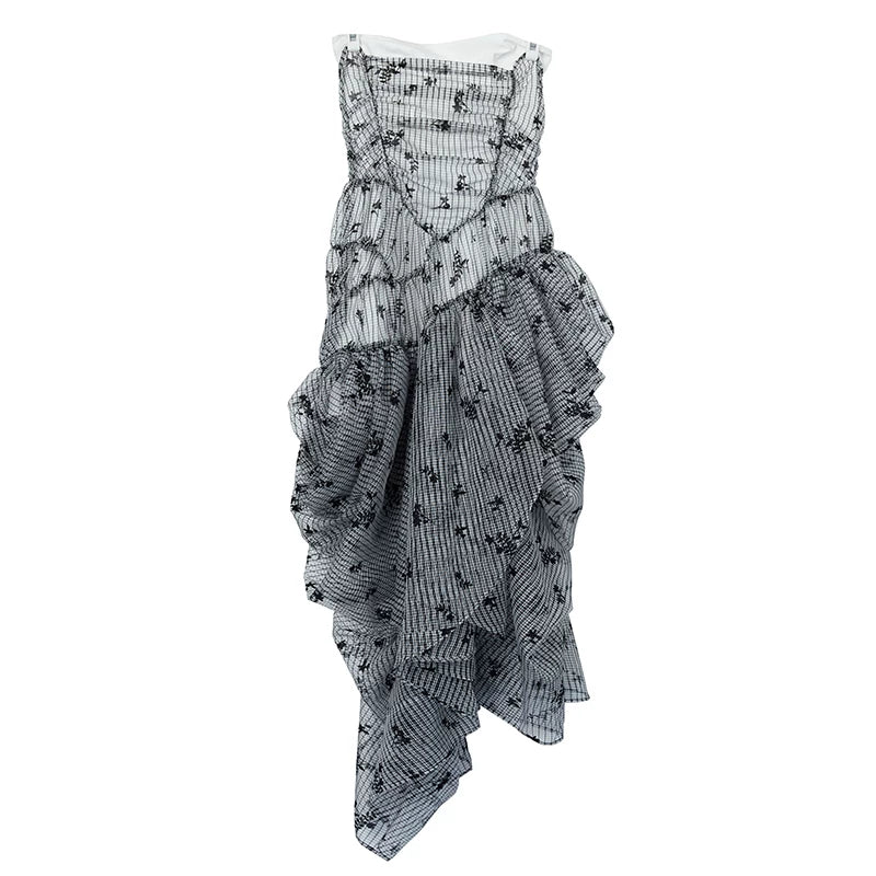 Monochrome Floral Smocked Mesh Dress