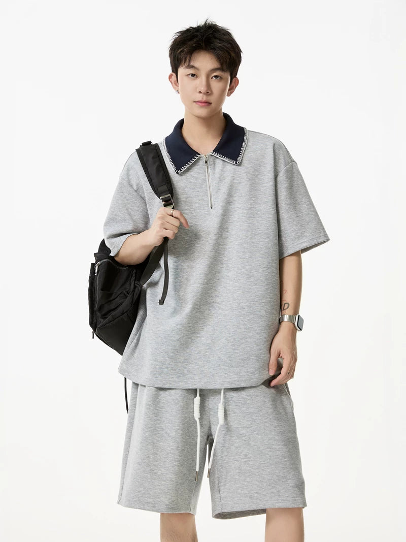 Contrast Collar Quarter-Zip Sweatshirt