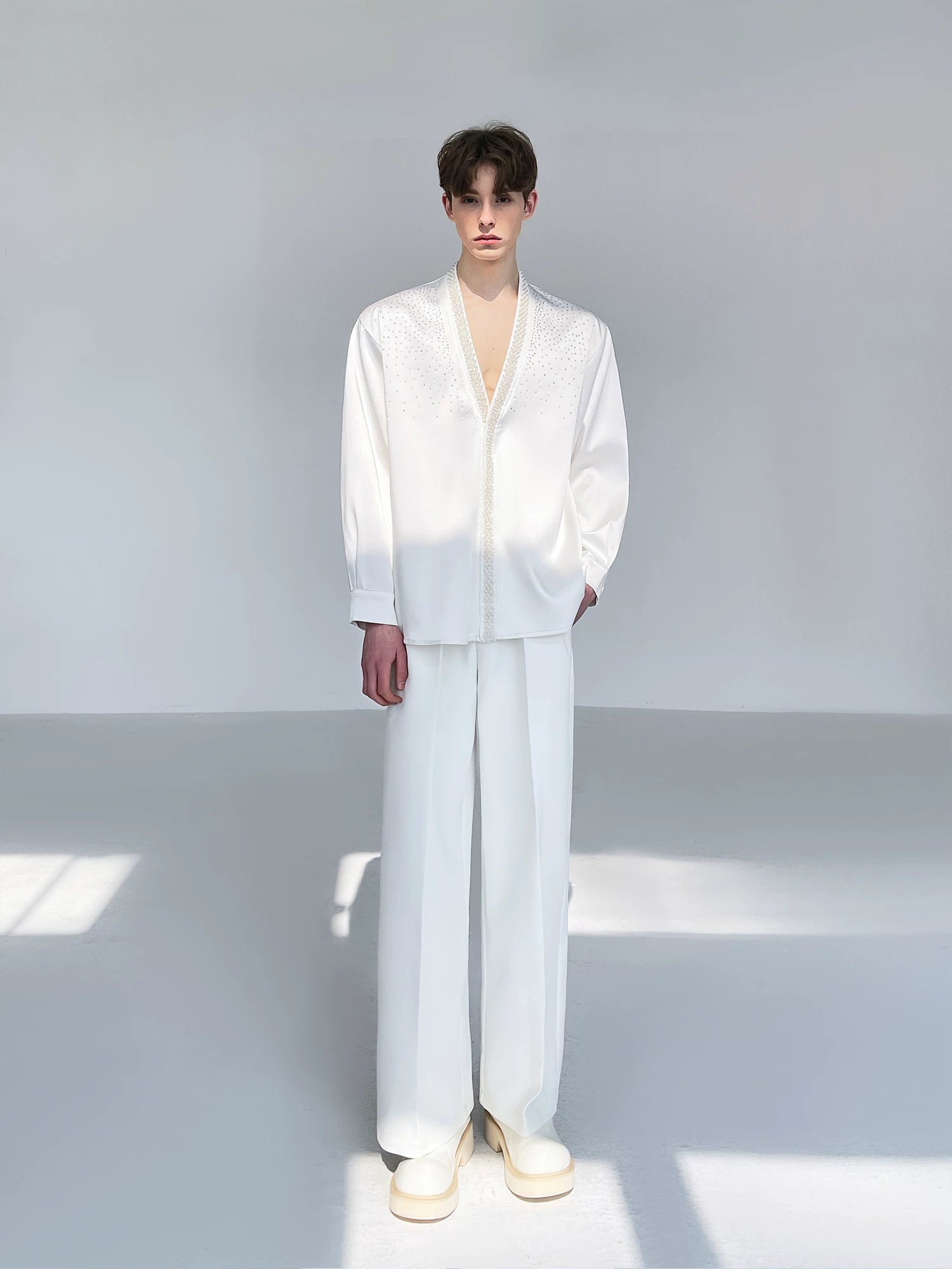 Ivory Constellation Crystal Satin Shirt