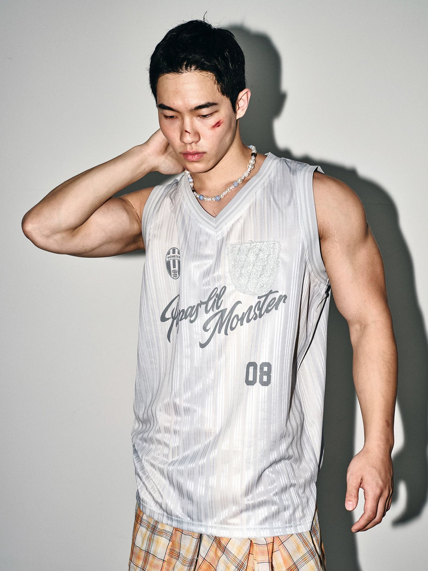 Silver Stripe Mesh Jersey Tank