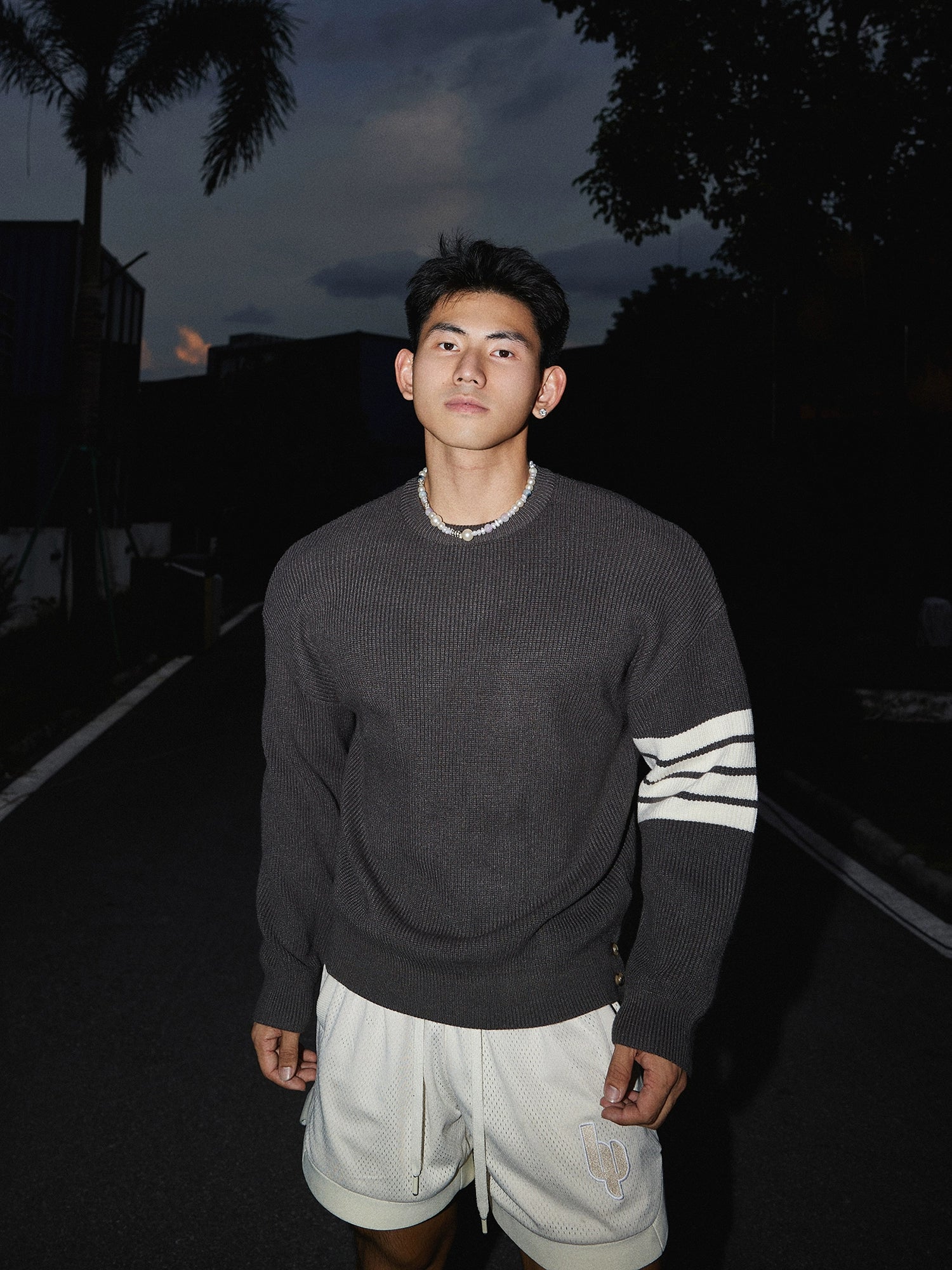 Crewneck Striped Sleeve Sweater