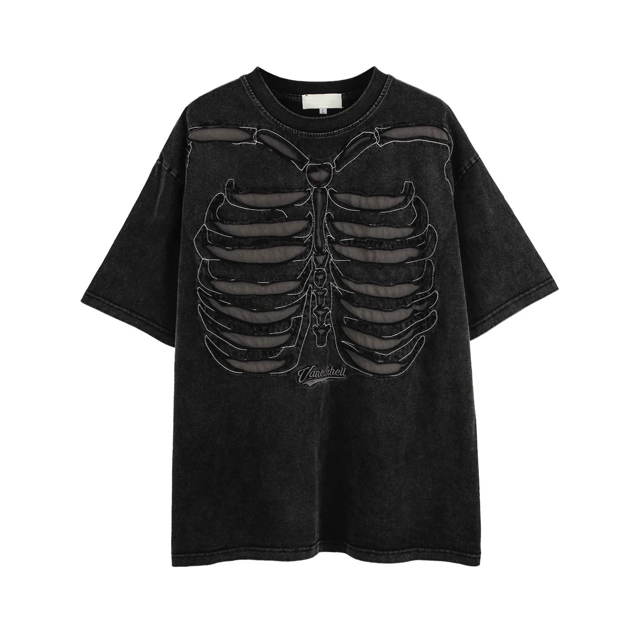 Skeleton Rippcage Mesh Cutout übergroßes T-Shirt