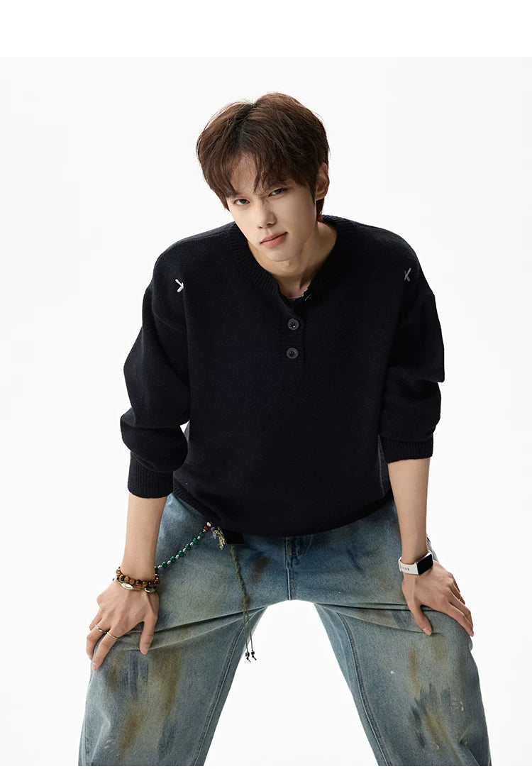 Campus Mist Henley Knit Sweater