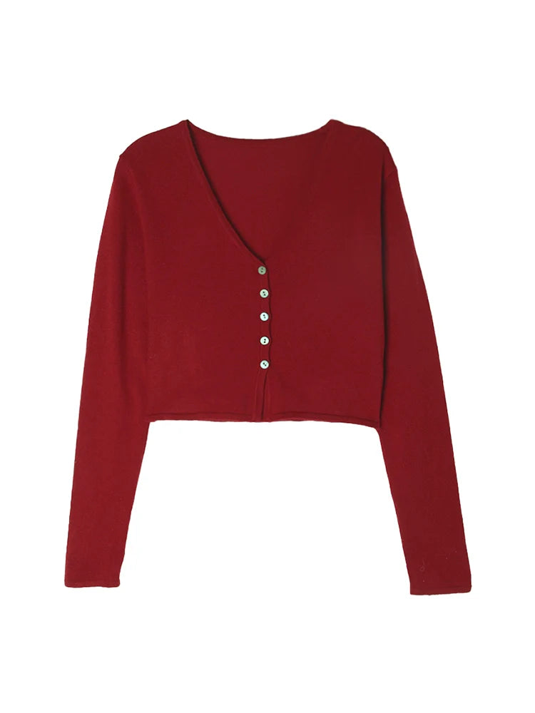 Red Cropped Button-Up Cardigan