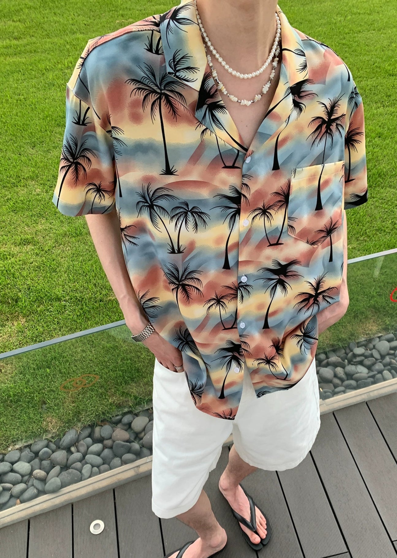 Tropical Sunset Palm Tree Print Shirt
