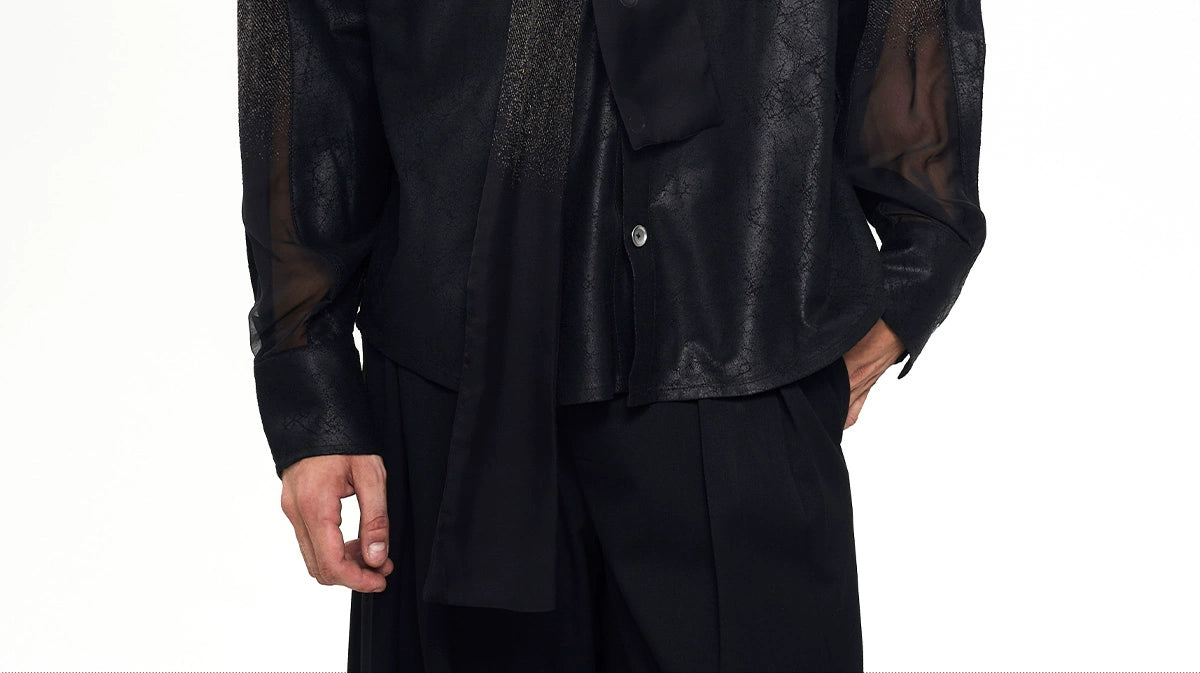 Sheer Panel Metallic Black Shirt