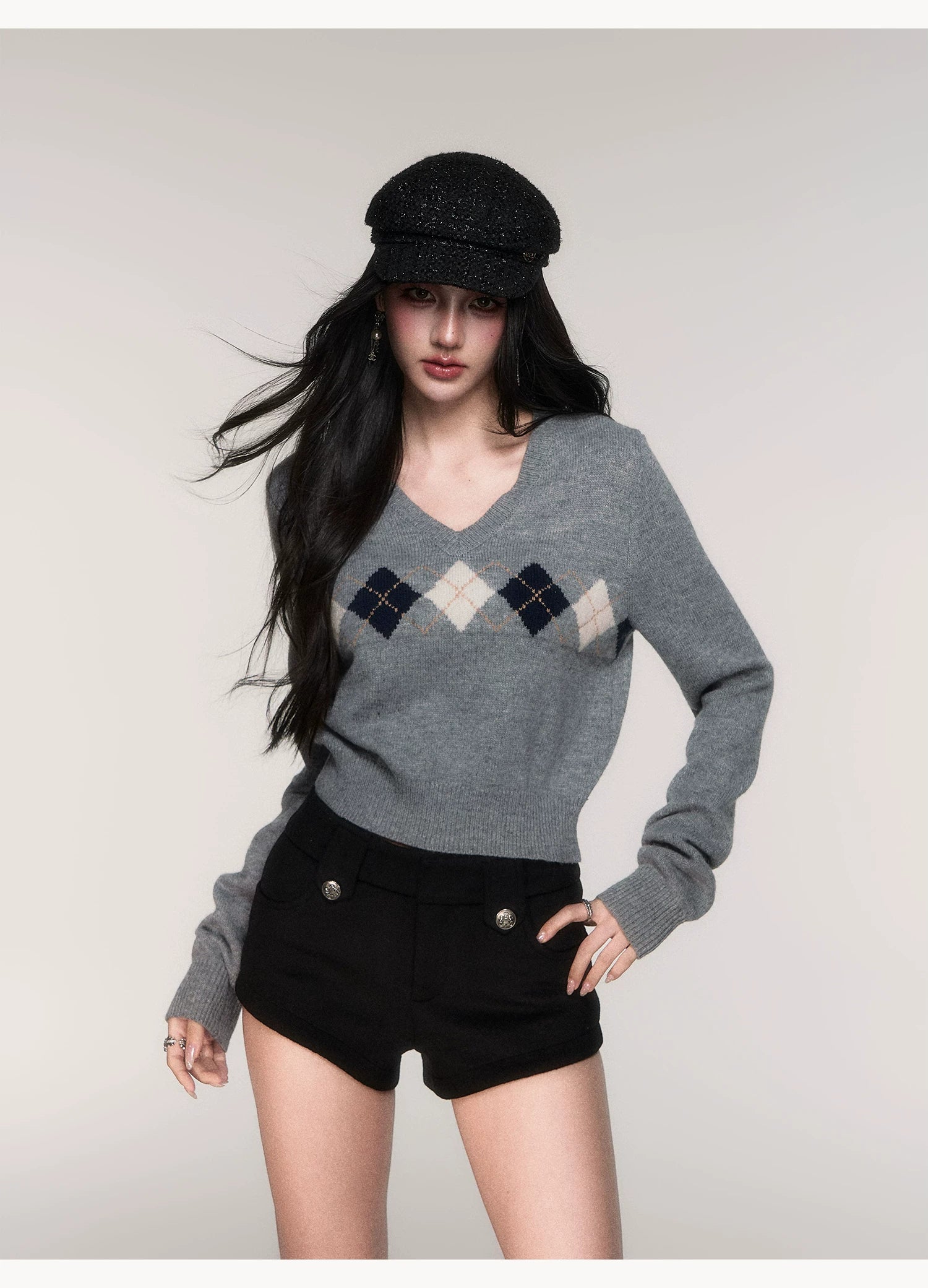Argyle Muse Cropped Knit Sweater