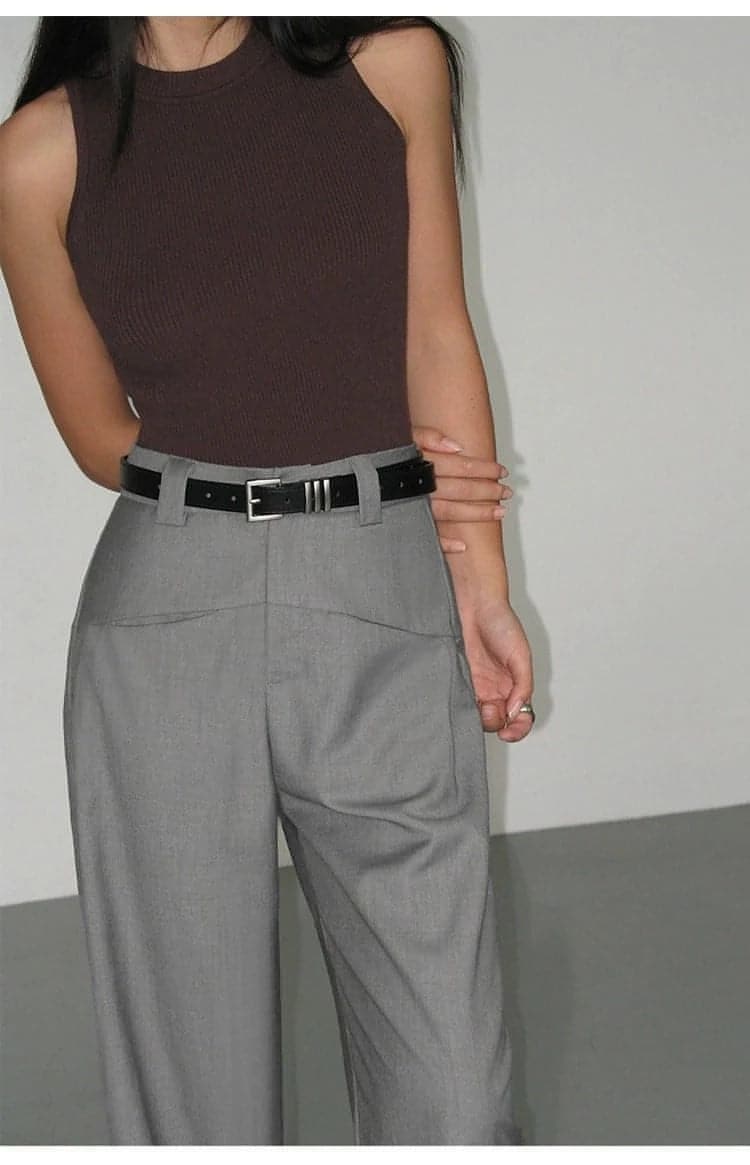 Black High-Waist Straight-Leg Suit Trousers - chiclara