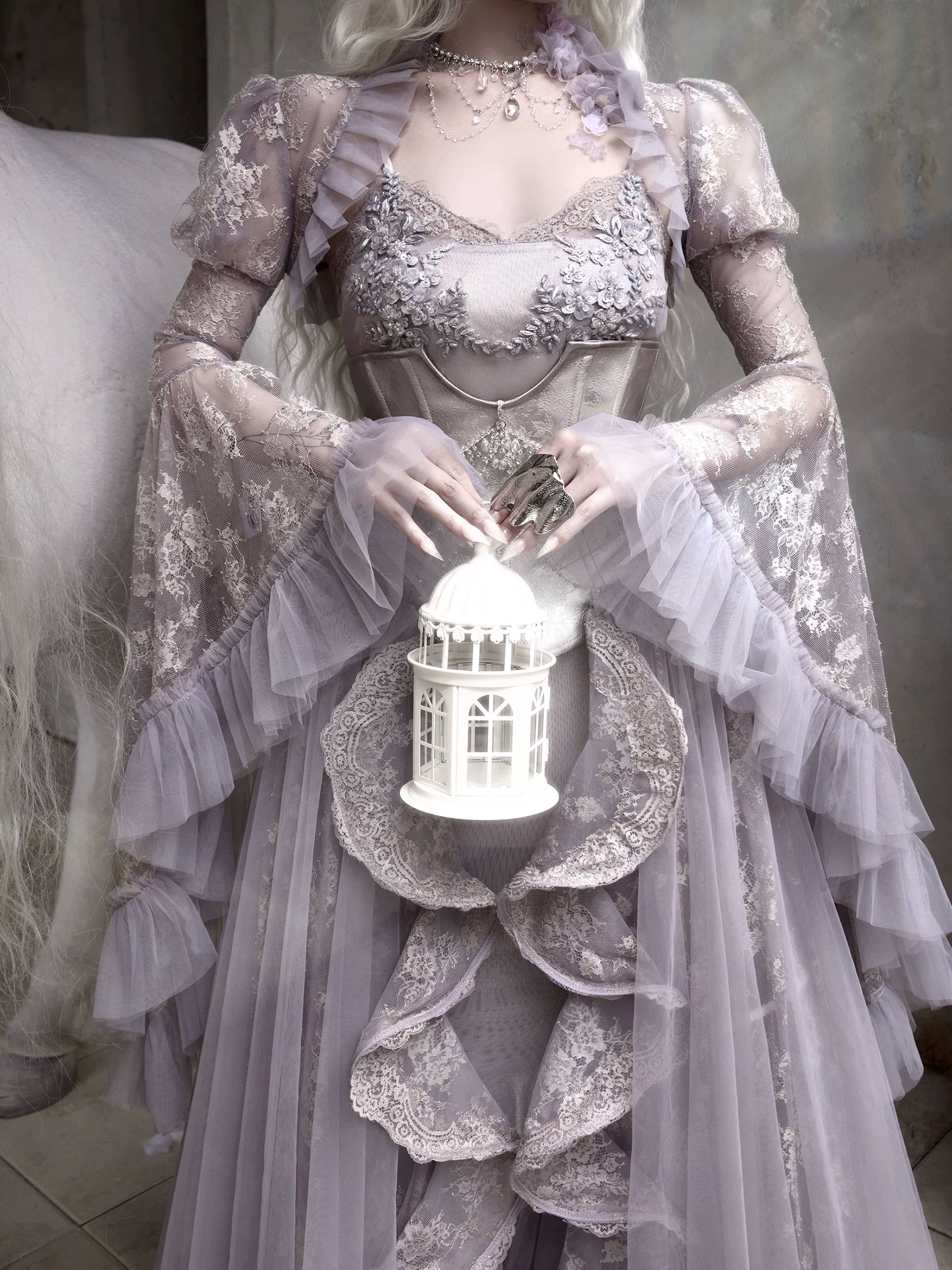 Lavender Lace Bell-Sleeve Shrug