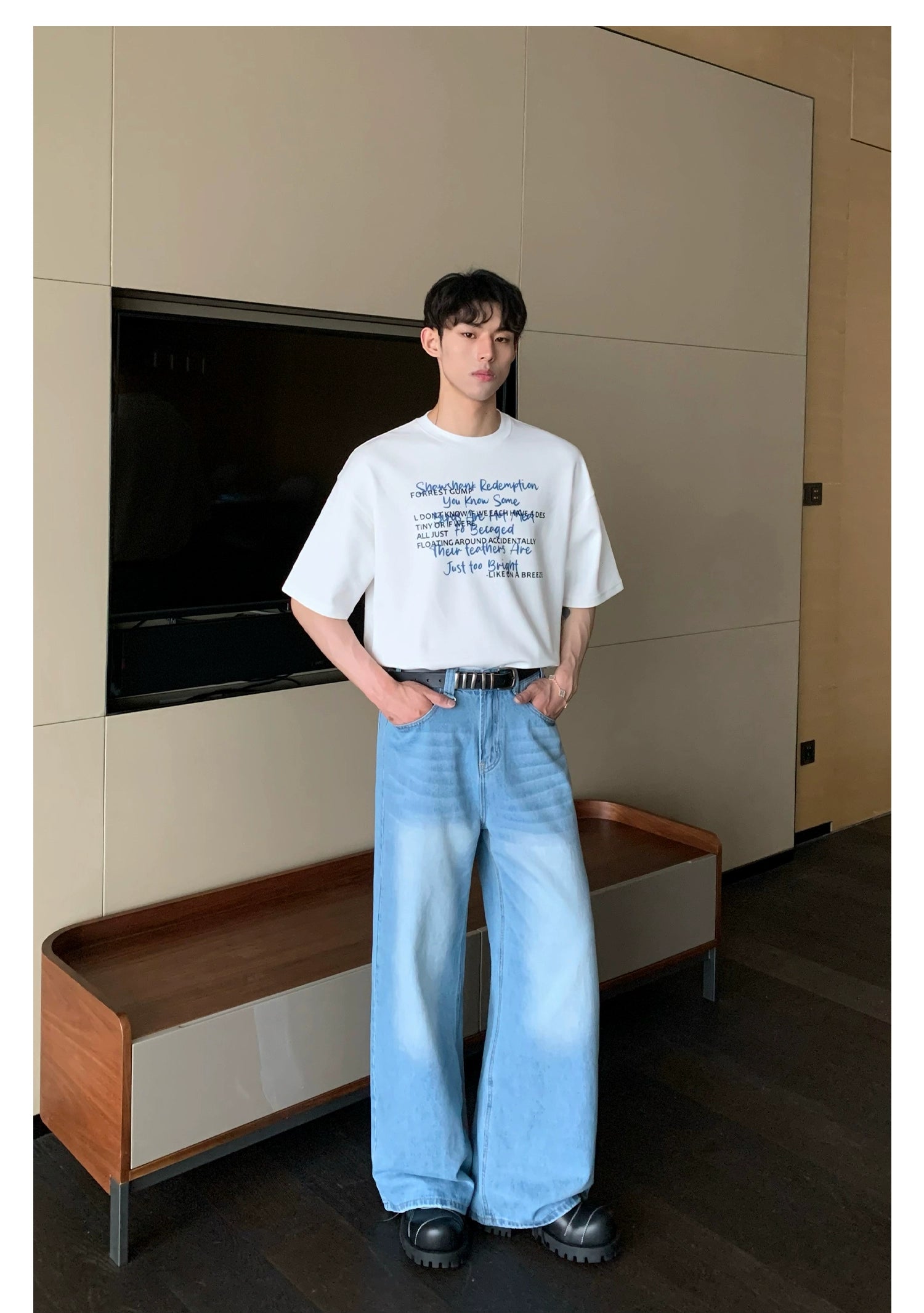 Straight-Wide-Leg Wash Jeans