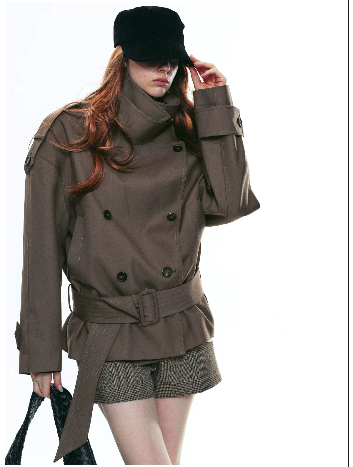 Draped Collar Belted Trench Jacket
