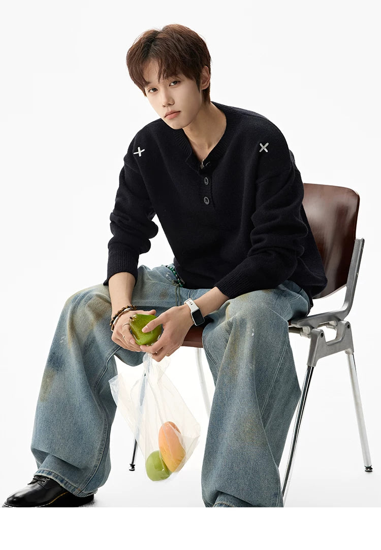 Campus Mist Henley Knit Sweater