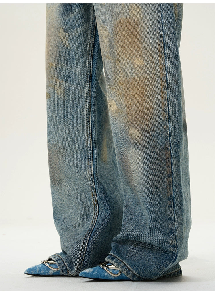 Distressed Blue Wide Leg Baggy Jeans