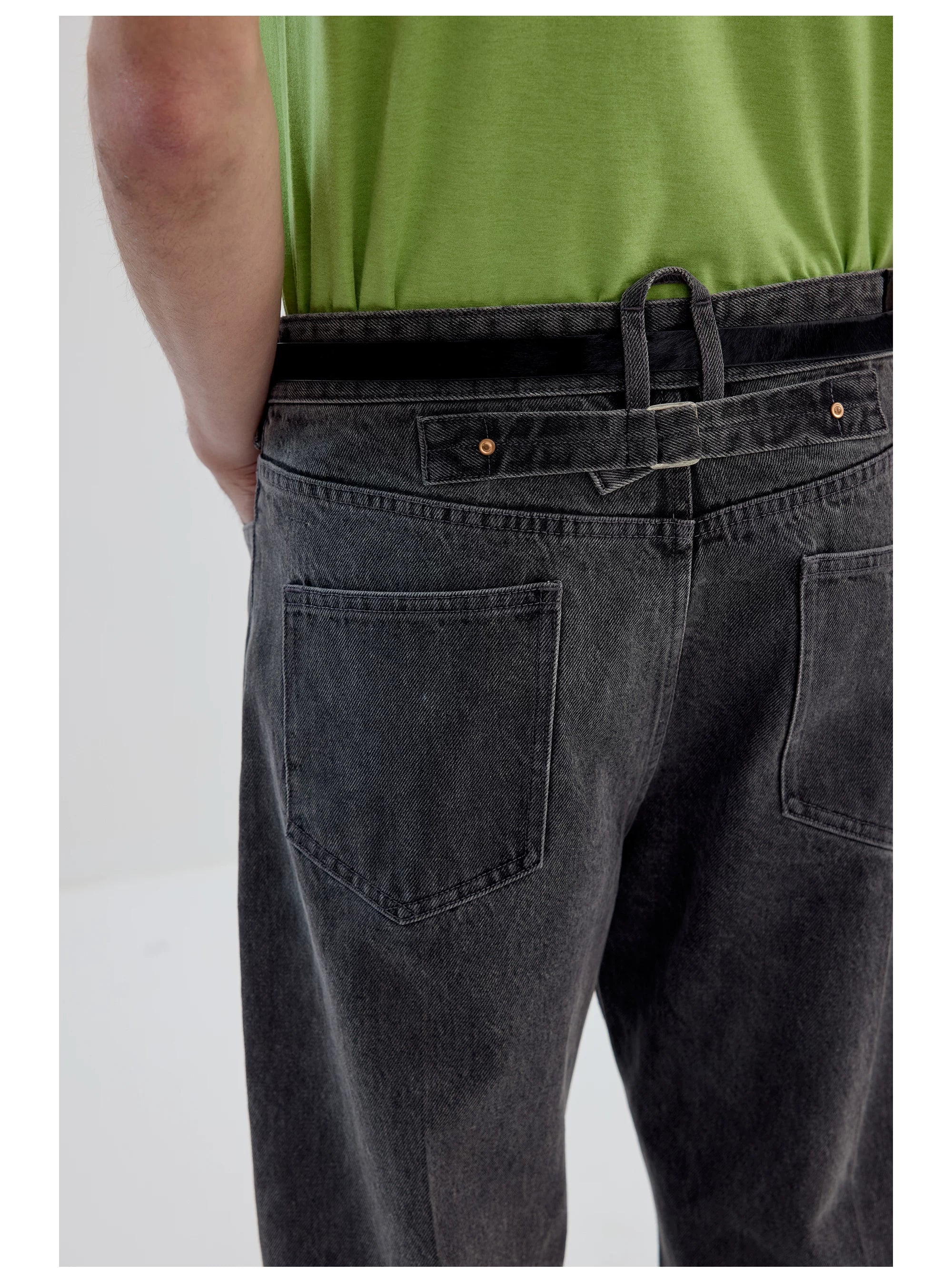 Gray Straight-Leg Washed Jeans