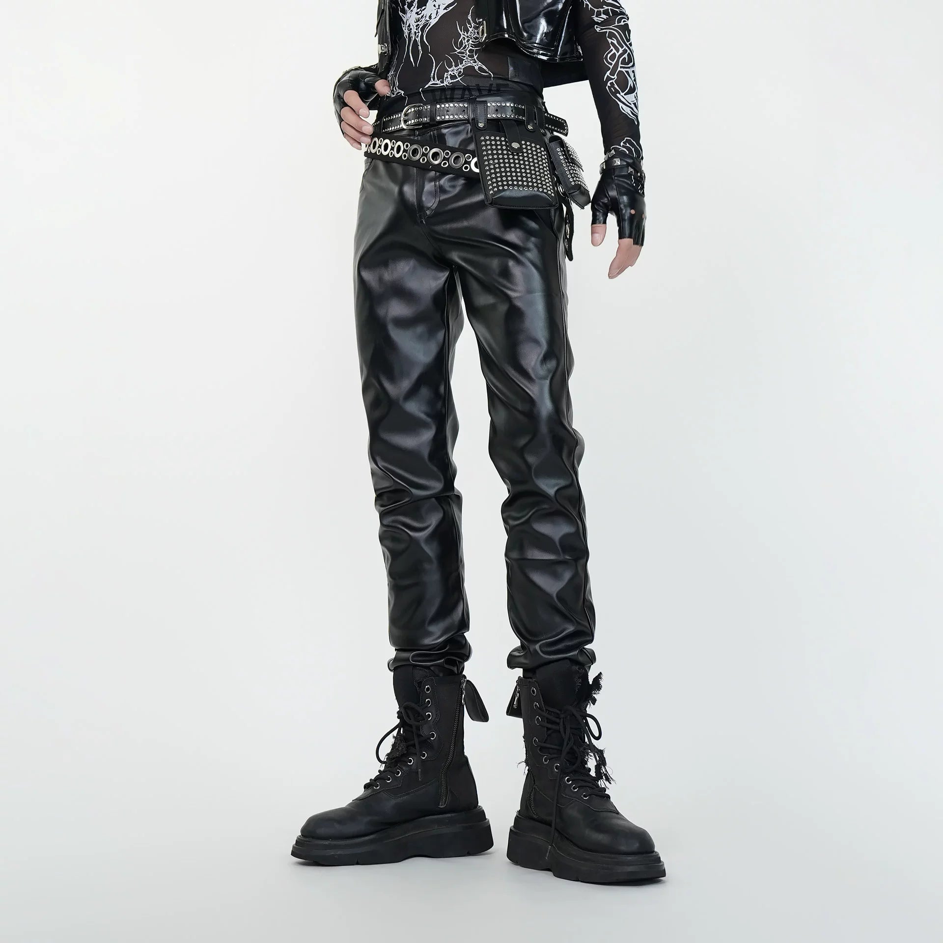 Nightcrawler Faux‑Leather Combat Pants