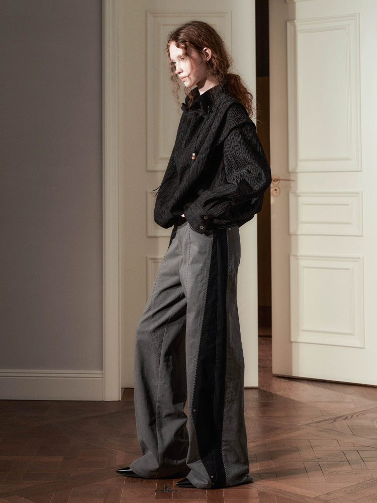 Artisan Stitch Detail Wide-Leg Pants