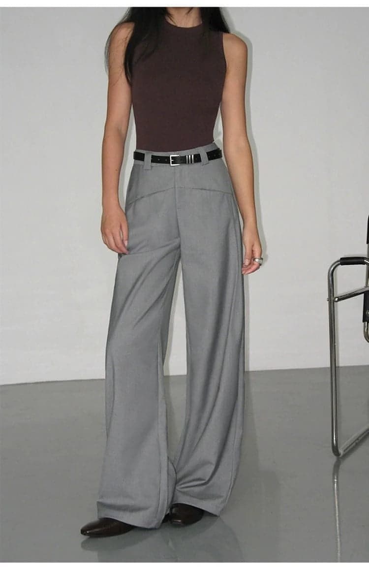 Black High-Waist Straight-Leg Suit Trousers - chiclara