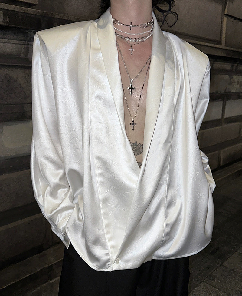 Satin Deep V-Neck Shirt