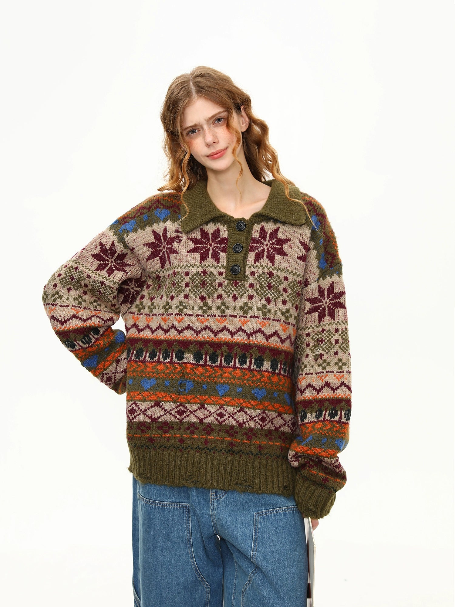 Forest Carol Henley Fair Isle Sweater