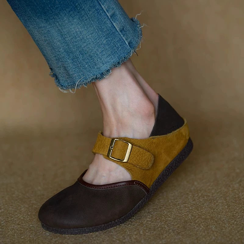 Two-Tone Leather Mary Jane Flats