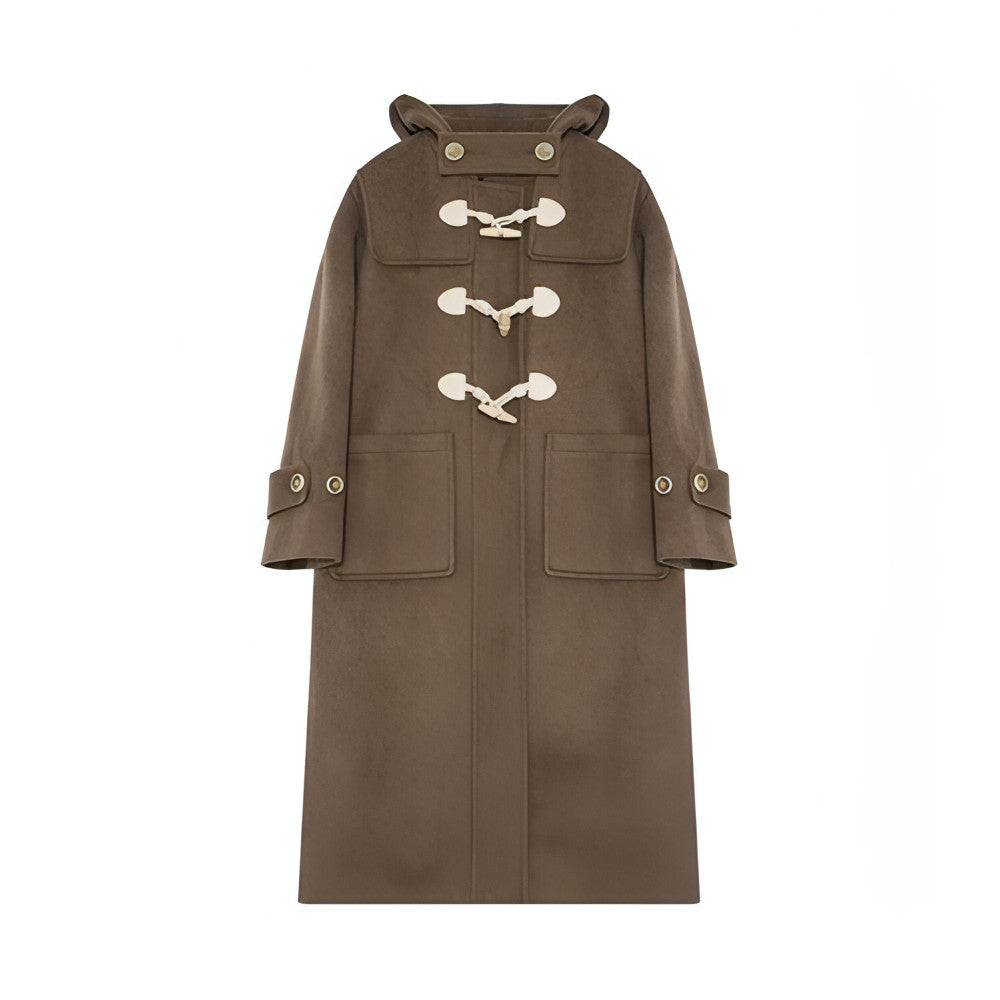 Winter Thicken College Style Hooded Mid-Length Melton Wool Coat - chiclara