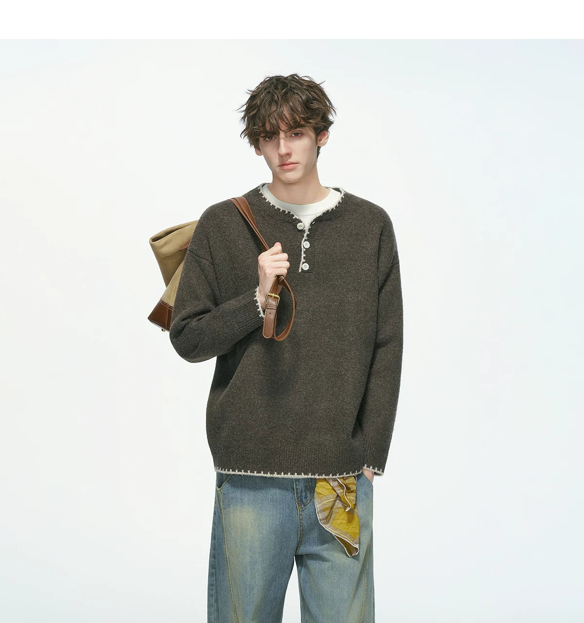 Frayedge Cozy Henley Knit Sweater