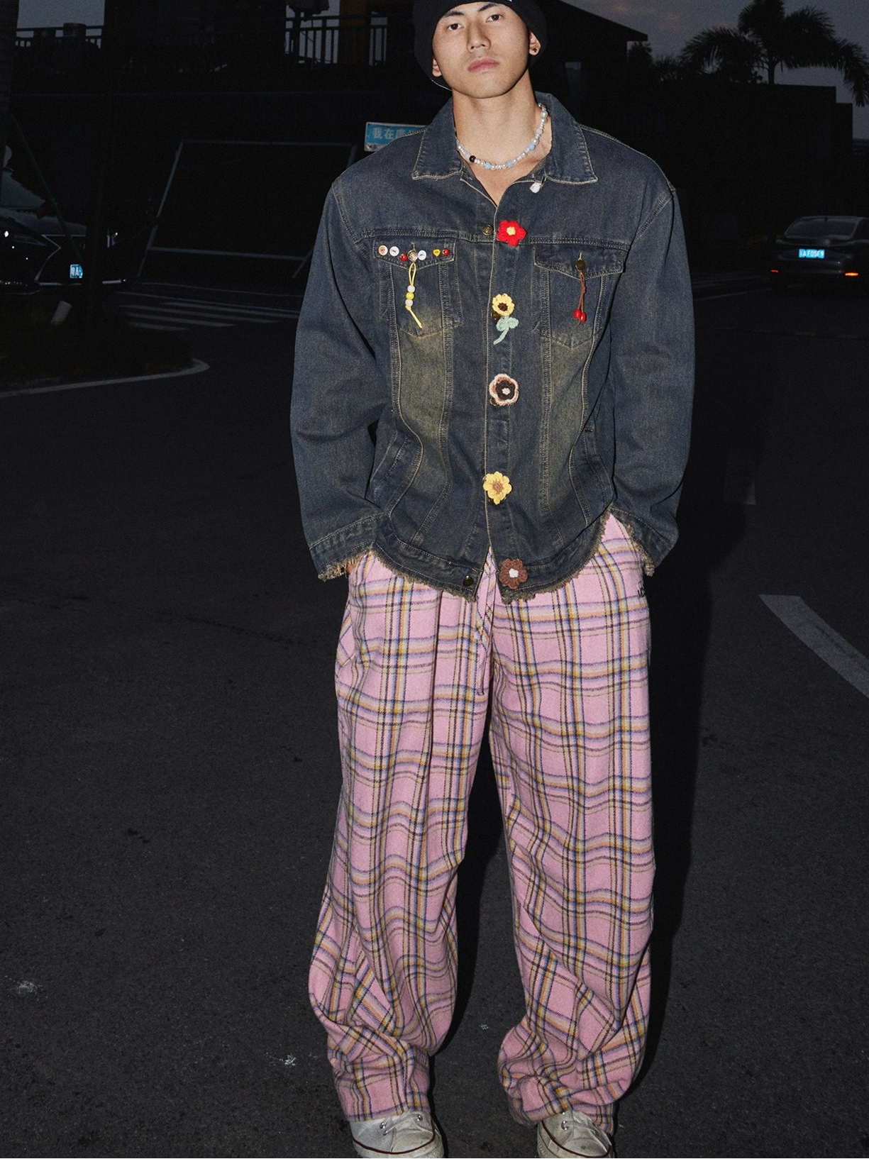 Night Bloom Floral Button Denim Jacket