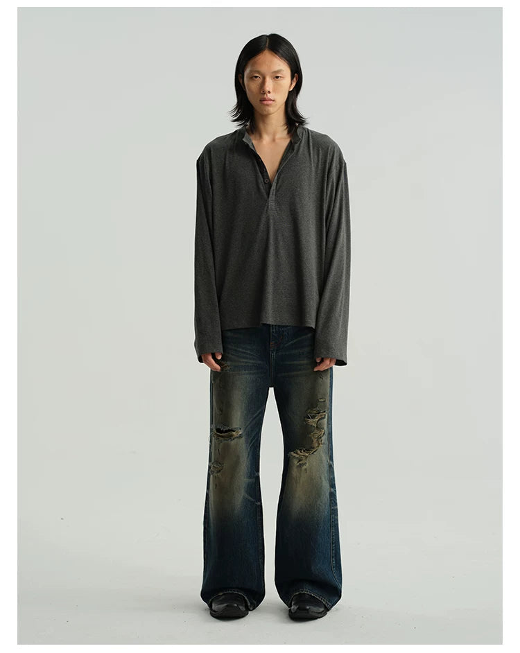 Classic Neutral Long-Sleeve Henley Tee