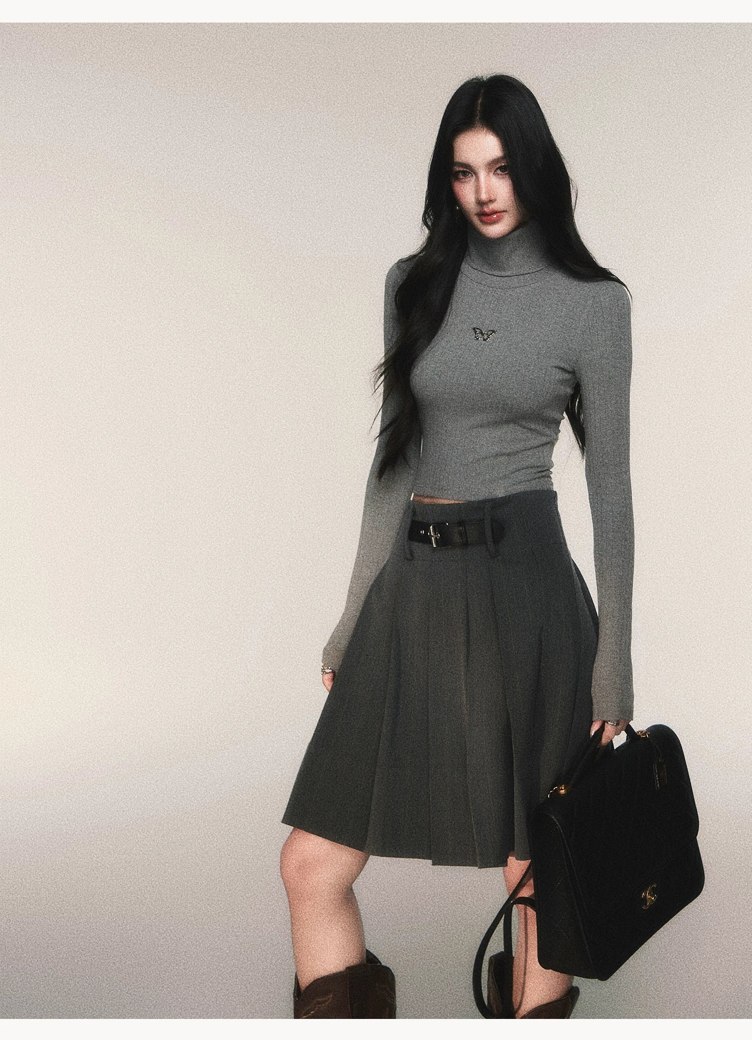 Riding Class Pleated Midi Skirt