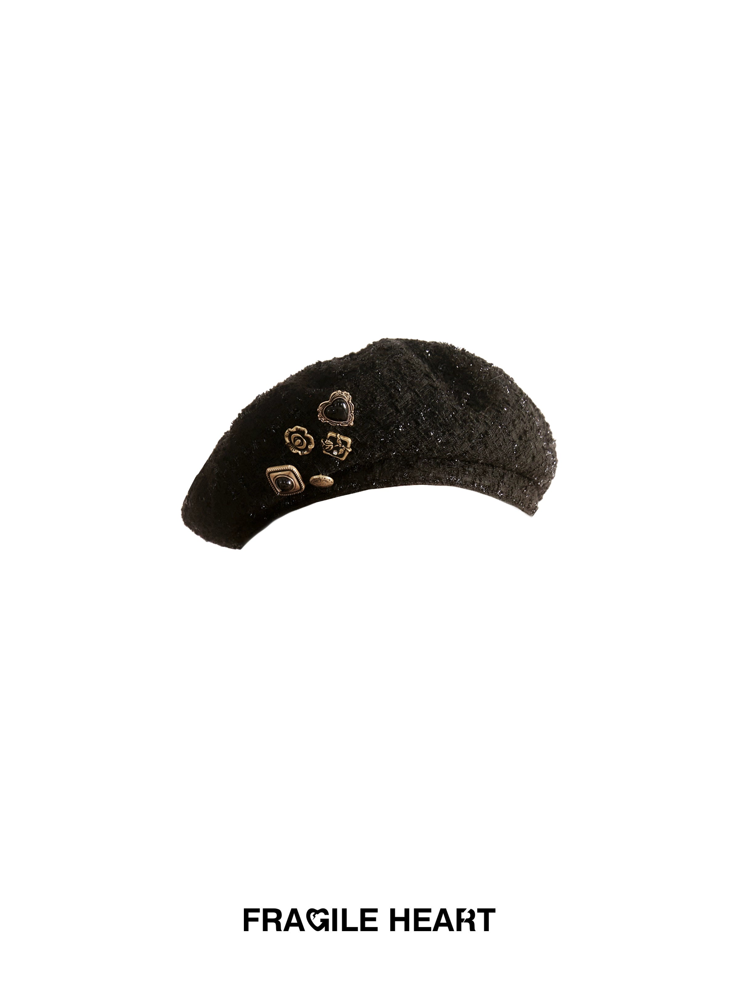 Black Wool Beret with Pin Accessories