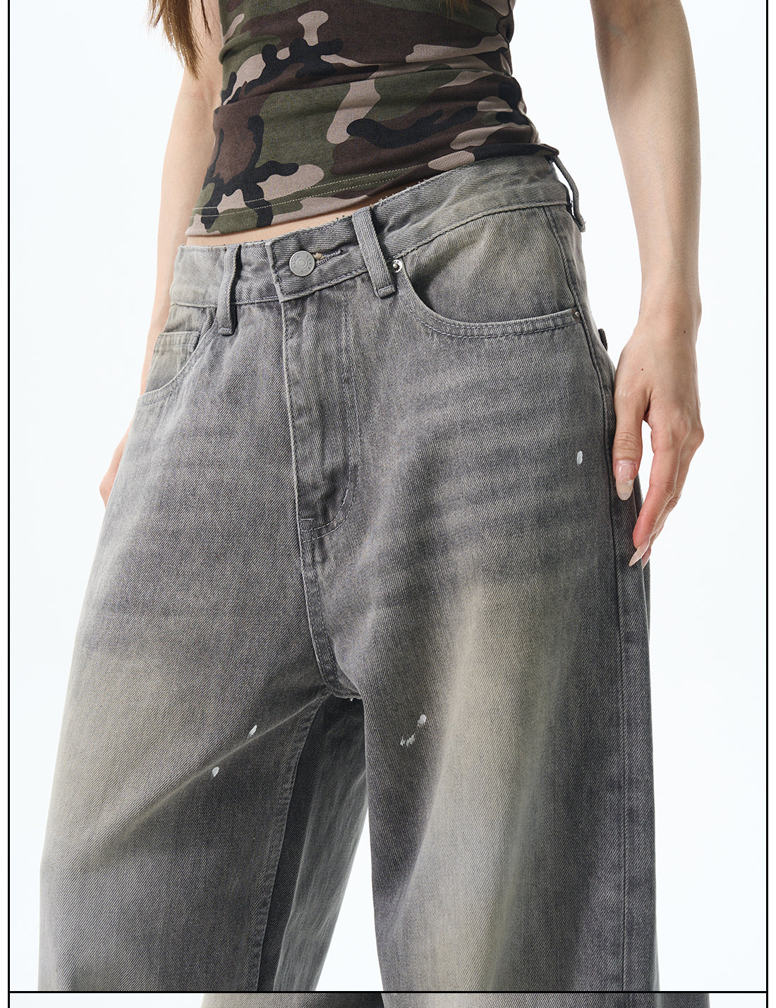 Gray Washed Wide Leg Jeans