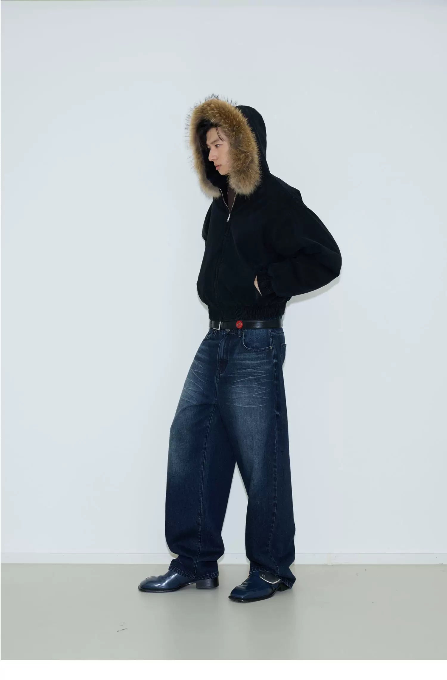 Midnight Tundra Faux‑Fur Hood Bomber