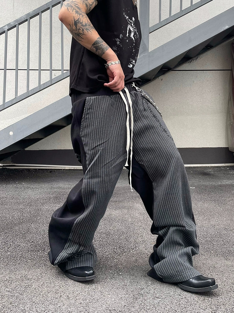 Pinstripe Wide-Leg Drawstring Pants
