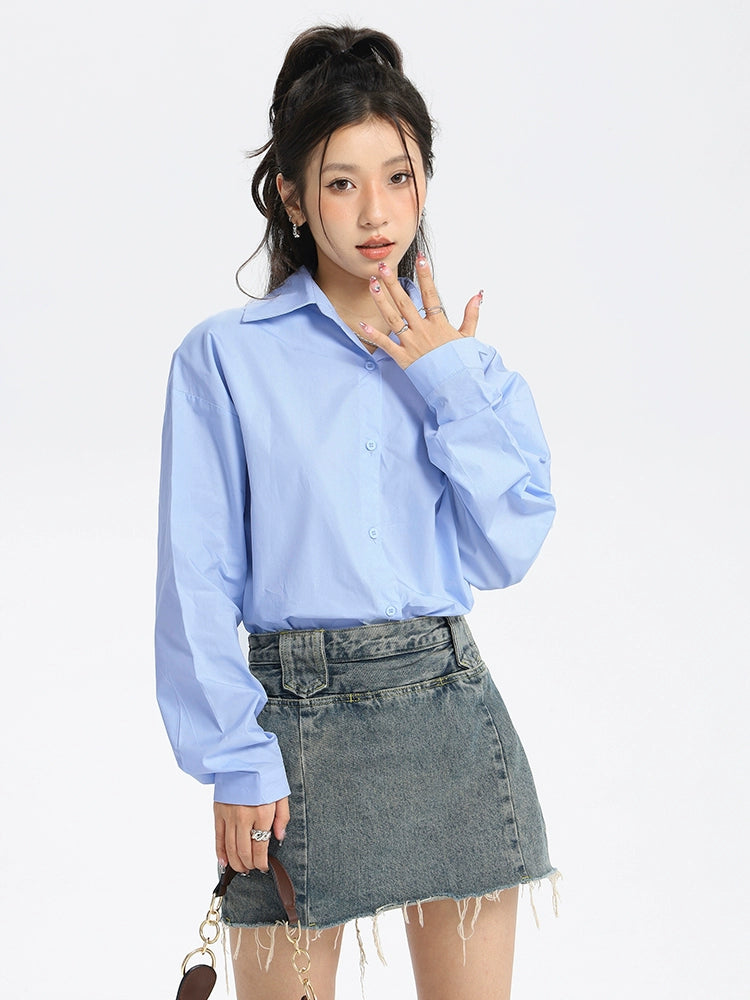 Weißes Button-Down-Hemd im Lagenlook Petite
