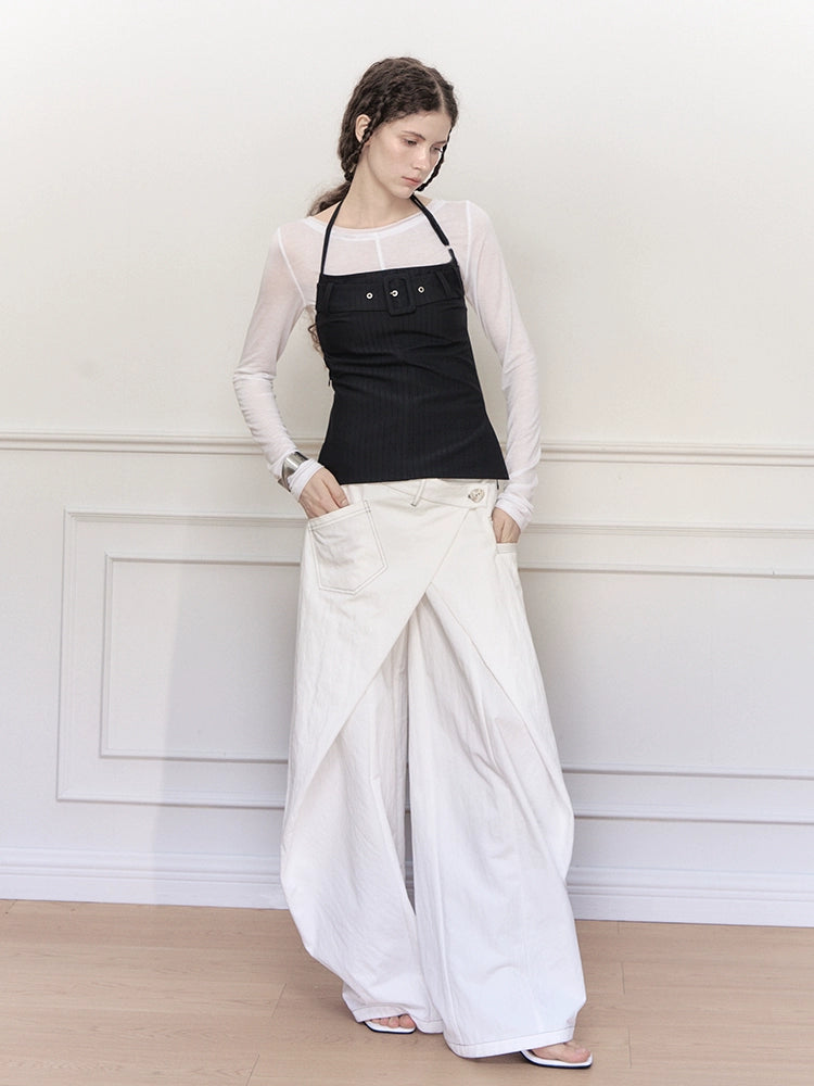 Asymmetrical Wrap Wide Leg Jeans
