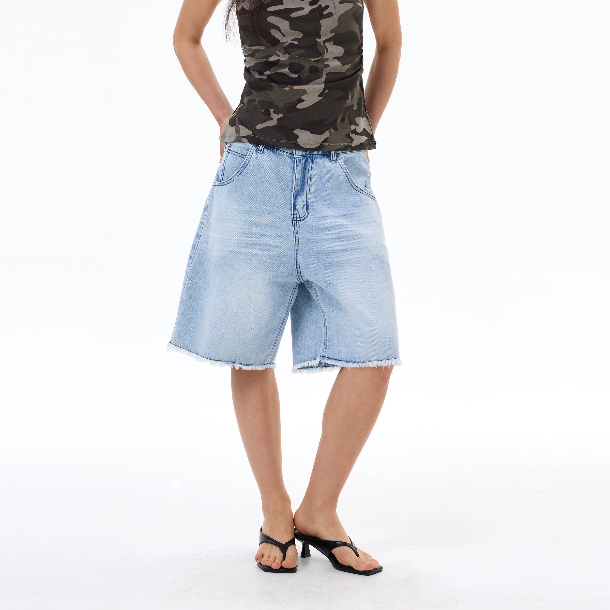 Glacier Fade Raw-Hem Bermuda Shorts