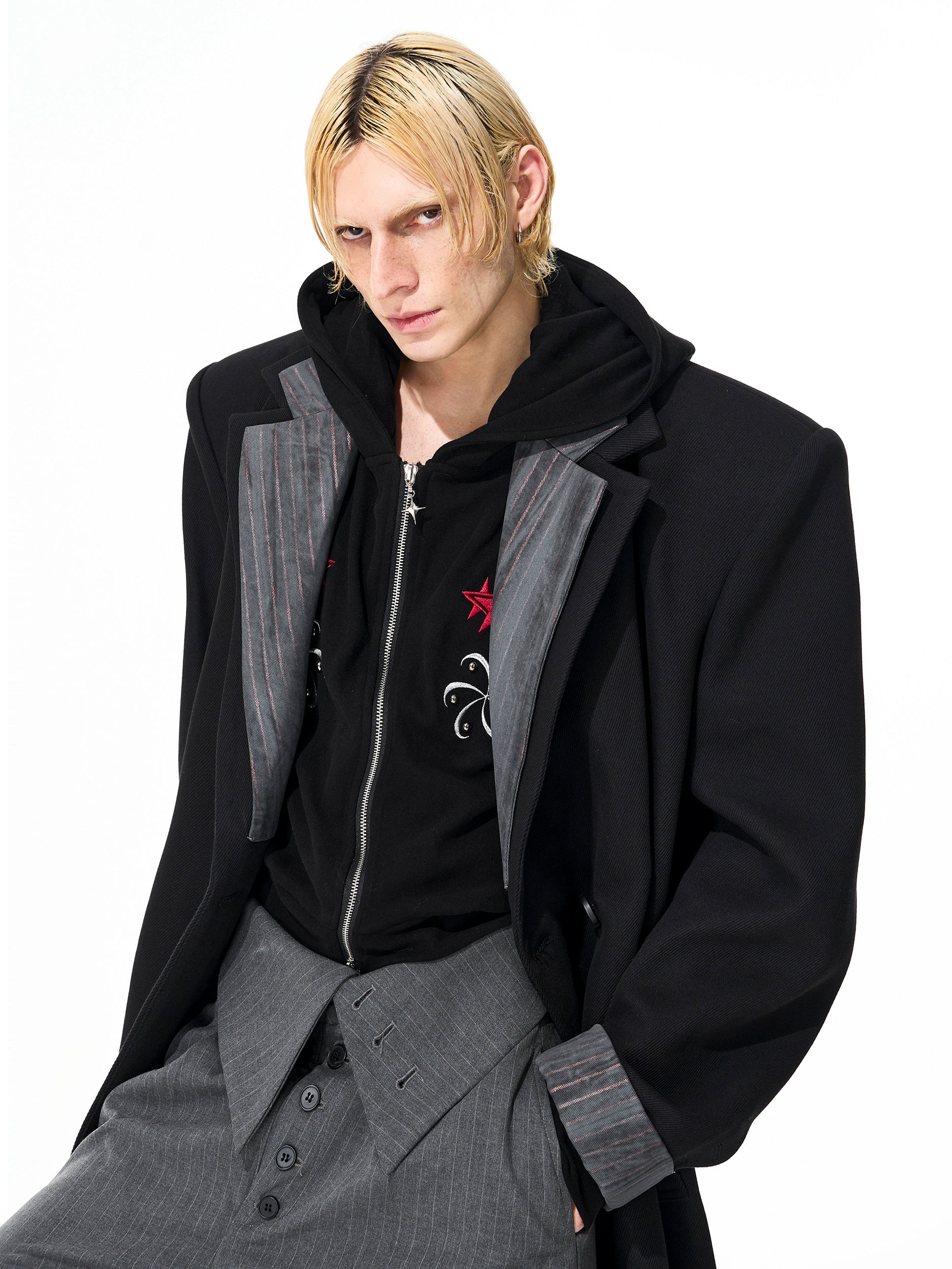 Black Double Breasted Long Overcoat