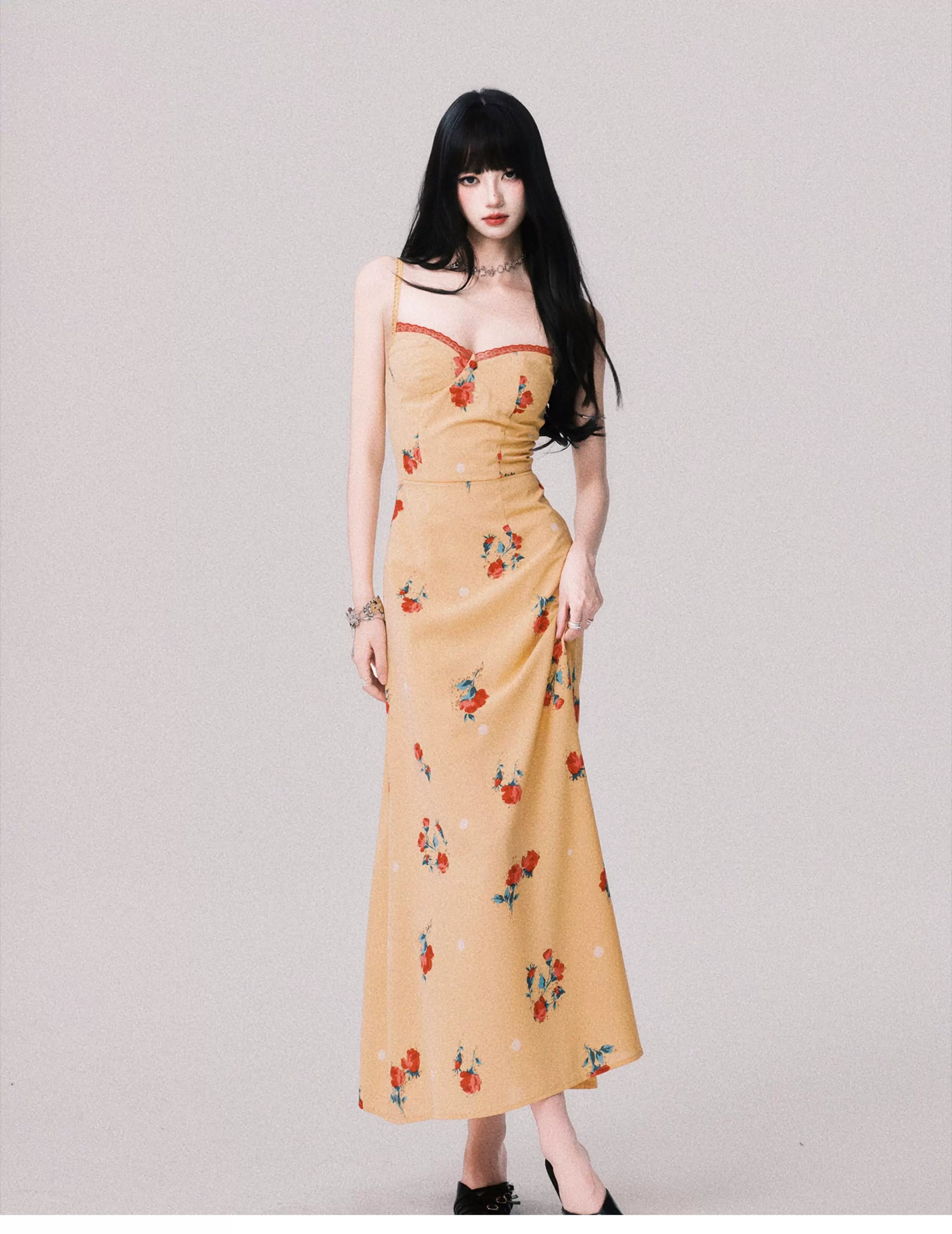 Apricot Blossom Balcony Maxi Dress