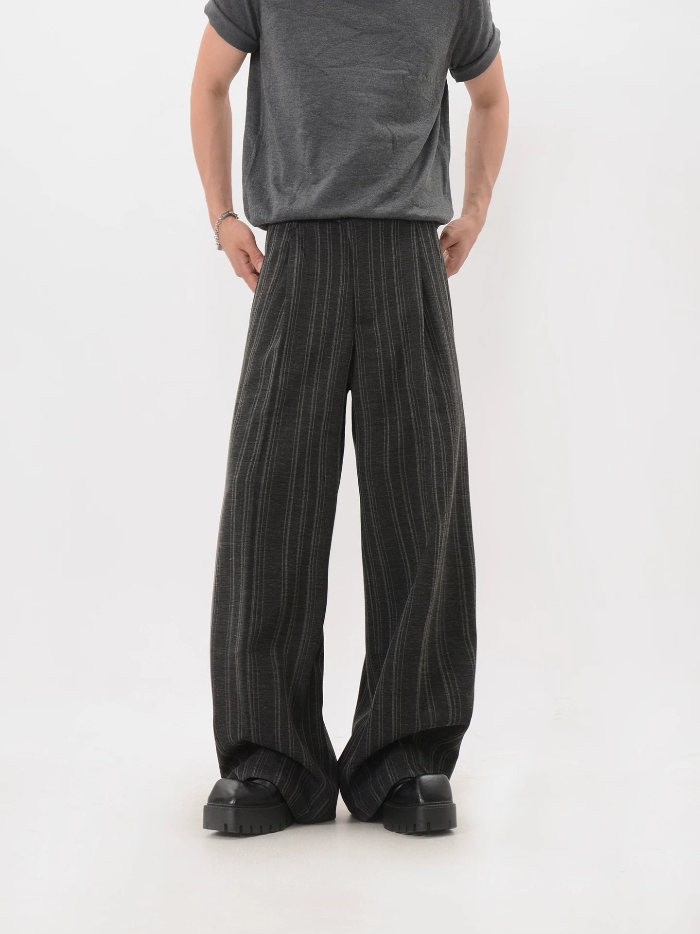 Easy Drape Pinstripe Wide Trousers
