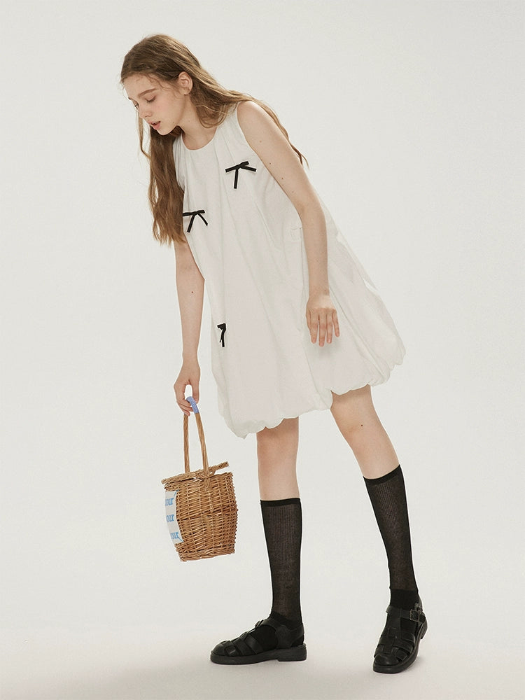 Bow Bubble Sleeveless Summer Dress