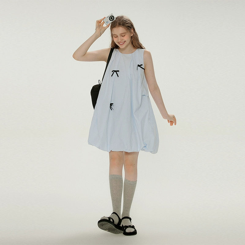 Bow Bubble Sleeveless Summer Dress