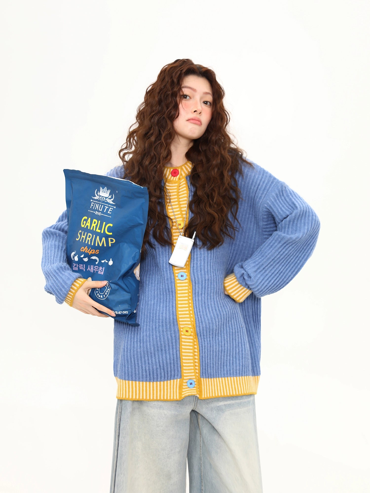 Sky Film Retro Contrast Cardigan