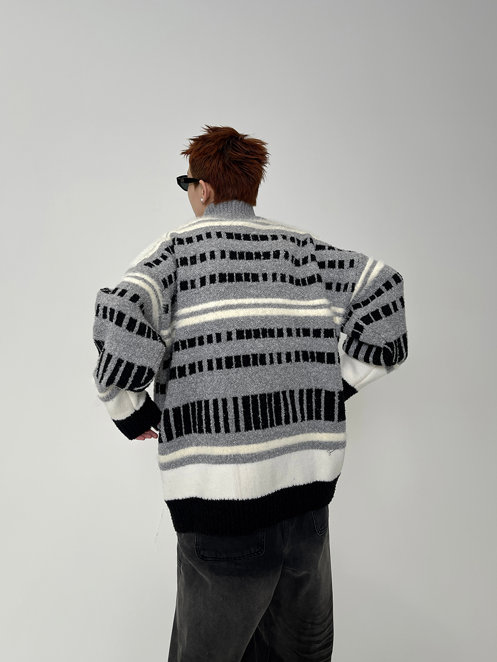 Metro Lines Fuzzy Zip Knit Sweater